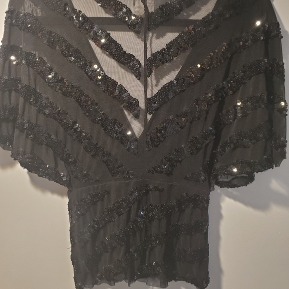 Marciano | Black | Stripe Sequin Top - Picture 2 of 6